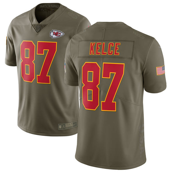 Youth Kansas City Chiefs #87 Kelce Nike Olive Salute To Service Limited NFL Jerseys->->Youth Jersey